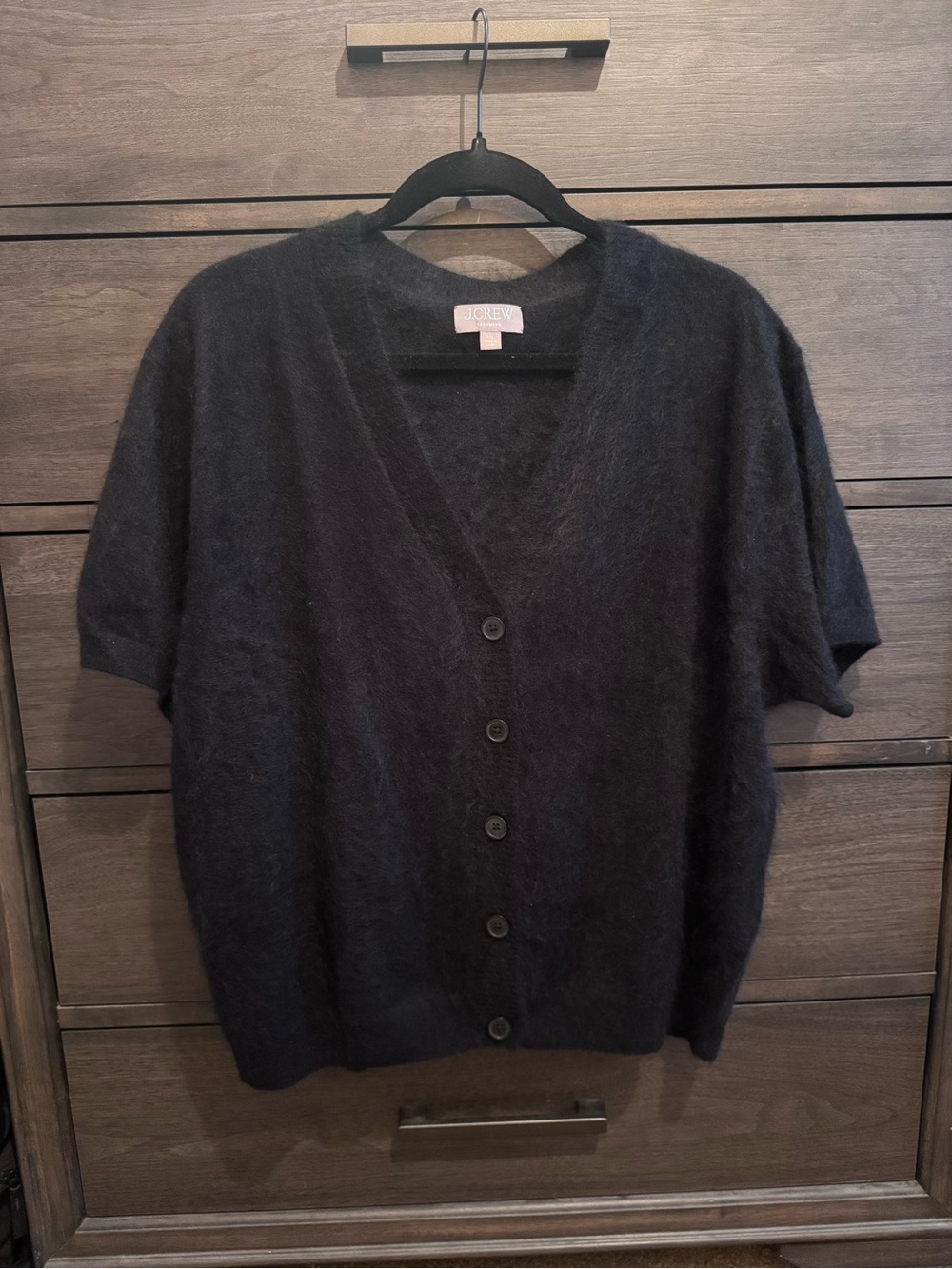NWOT J.Crew Brushed Cashmere Black Short-Sleeve V-Neck Button Cardigan
